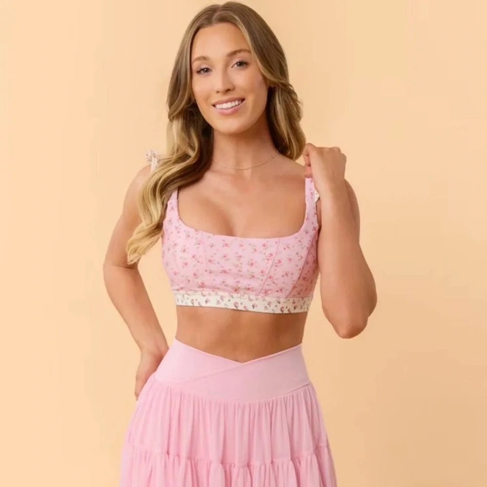 Target Blogilates Women's Ruffle Corset Sports Bra - Pink Floral M - Picture 3 of 5
